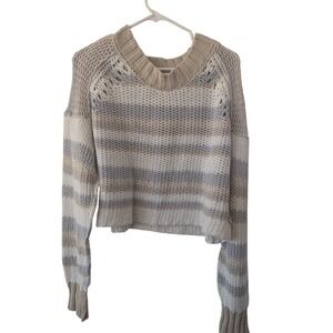 Free People Striped Knit Cropped Sweater Pullover Beige Grey Size L